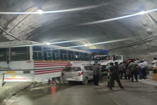 bus and truck collision in aut Tunnel