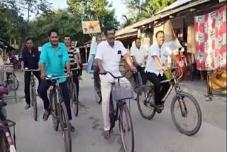 Slug. Manikpur MLA Protest with ride Bicycle, ID ASC 10081