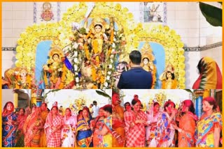 women playing sindura on bijaya dasmi of maa durga in balasore