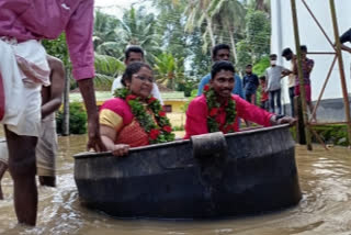 Floodwaters: Kerala couple arrive in big bronze cooking vessel for marriage