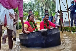 Kerala couple arrives on a cooking vessel to tie the knot