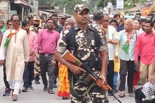 BJP Candidate of Dinhata Assembly Start his Election Campaign with Central Force