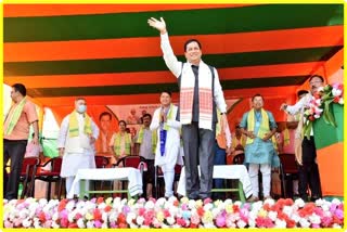 Central Minister Sarbananda Sonowal campaign at Thowra Constitution