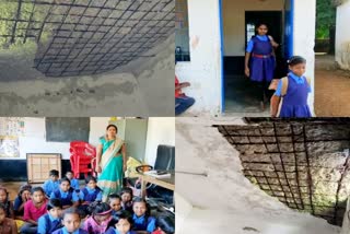 childrens studying in a dilapidated school