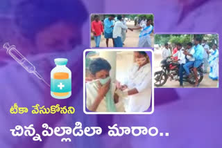 health workers doing vaccination in intresting way at pochampally village
