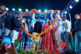 Srabanti Chatterjee went to Raiganj in Kali puja 2021 inauguration
