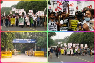 Various organizations including lawyers protest outside Tripura Bhavan