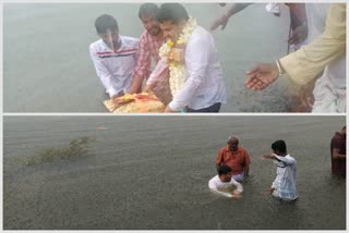 MLA Ranganath swims after  affored bagina to the lake