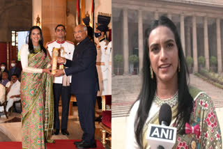 PV Sindhu  Padma Bhushan  President Ram Nath Kovind  narendra modi  പിവി സിന്ധു  പത്മഭൂഷൺ  രാഷ്ട്രപതി രാംനാഥ് കോവിന്ദ്  നരേന്ദ്രമോദി