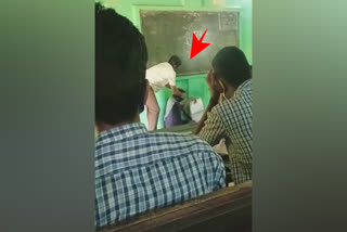 Teacher assaults student  Teacher assaults student in classroom  Teacher dismiss  Teacher dismiss for attack student  Teacher dismiss for attack student in classroom at Madurai  madurai news  madurai latest news  teacher attack student  மாணவனைத் தாக்கிய ஆசிரியர்  பணியிடை நீக்கம்  மதுரையில் மாணவனைத் தாக்கிய ஆசிரியர்