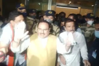 J.P. Nadda arrives in Mumbai; grand Welcome by activists