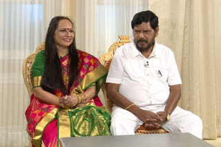 Union Minister Ramdas Athawale and his wife Seema Athawale participate in Zee Marathi Home Minister program