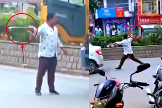 Drunk Man Hulchul on road with knife in sattupally