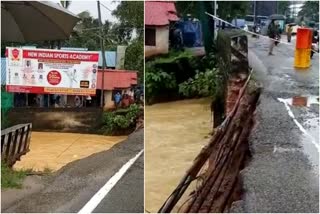 തിരുവനന്തപുരം ശക്തമായ മഴ  Thiruvananthapuram heavy rain  മരുത്തൂർ പാലത്തിന്‍റെ പാർശ്വഭിത്തി തകർന്നു  Maruthur bridge side wall collapsed  Maruthur bridge collapsed  മരുത്തൂർ പാലം തകർന്നു  നെയ്യാറ്റിൻകര ദേശീയപാത  Neyyattinkara national highway