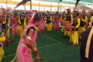 Tribal performing cultural folk dance in honour of Prime Minister