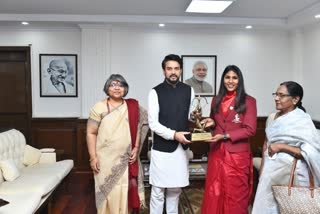 Olympian fencer CA Bhavani Devi conferred with Arjuna Award by Anurag Thakur in a special event