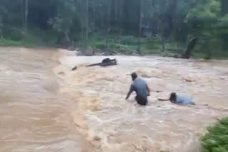 heavy rain palakkad  Rain update palakkad  പാലക്കാട് മലവെള്ളപ്പാച്ചില്‍  മലവെള്ളത്തില്‍ വാഹനം ഒഴുകിപോയി  ആനമൂളി പാലവളവിൽ വാഹനം ഒഴുക്കിൽ പെട്ടു  പാലക്കാട് വാഹനം ഒഴുക്കില്‍പെട്ടു  Rain water  veicle washed away  പാലക്കാട് വാഹനം ഒഴുക്കില്‍പെട്ടു വാര്‍ത്ത  raining water Palakkad  veicle washed away by raining water Palakkad  veicle washed away by raining water