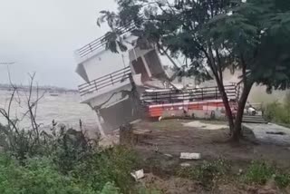 A residential house washed away in flood water