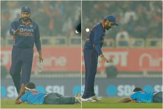 Fan tries to touch Rohit Sharma's feet during 2nd T20I in Ranchi