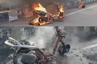 Bike caught fire in chennai, GST road Chennai, சென்னையில் நடுரோட்டில் எரிந்த பைக்