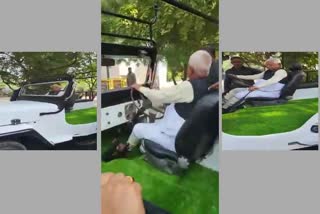 Lalu Prasad Yadav drives open jeep on Patna streets