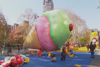 Balloons readied for Thanksgiving Parade in NYC