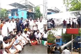 clashes in congress march towards Aluva rural S.P office  kochi law student suicide updates  domestic violence suicide  മൊഫിയ പർവിൻ ആത്മഹത്യ  സമരം അവസാനിപ്പിച്ച് കോൺഗ്രസ്  കോൺഗ്രസ് പ്രവർത്തകർക്ക് നേരെ ജലപീരങ്കി  നിയമവിദ്യാർഥി ആത്മഹത്യ  Mofiya Parveen Suicide  Congress Protest Over Mofiya's Death  Kochi Congress Protest  ആലുവ റൂറൽ എസ് പി ഓഫിസിലേക്ക് കോണ്‍ഗ്രസ് നടത്തിയ മാർച്ചിൽ സംഘർഷം  Mofiya Parveen's Suicide  ഡി.സി.സി പ്രസിഡന്‍റ് മുഹമ്മദ് ഷിയാസ്  ആലുവ എസ്‌പി ഓഫീസ്