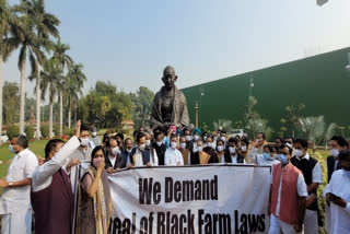 Winter session: Sonia, Rahul Gandhi participate in Cong's protest demanding repeal of farm laws