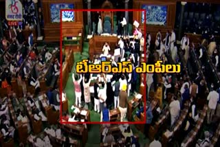 Parliament Winter Sessions 2021, trs mps protest in parliament