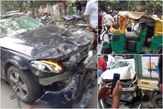 Serial accident in Karnadaka  mercedes benz car accident Bengaluru  Karnadaka todays news  മെഴ്‌സിഡസ് ബെൻസ് കാറിടിച്ച് അപകടം  ബെംഗളൂരുവില്‍ വാഹന അപകടം  കര്‍ണാടക ഇന്നത്തെ വാര്‍ത്ത