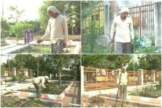 retired teacher veerabhadrappa developed the parks at davanagere