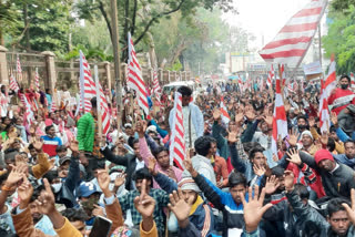 Demonstration of tribal organizations in front of Raj Bhavan