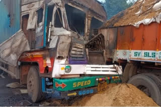 Fire broke out after container collided with truck