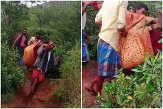 Jatayankollai village Road issue  Pregnant woman carried in Doli for Six kilometers  ഗര്‍ഭിണിയെ ചുമന്ന് നടന്നത് ആറ് കിലോമീറ്റര്‍  ജടയൻകൊല്ലായി ഗ്രാമത്തില്‍ റോഡ് സൗകര്യമില്ല  ഗര്‍ഭിണിയെ ഡോളിയില്‍ ചുമന്ന് നാട്ടുകാര്‍