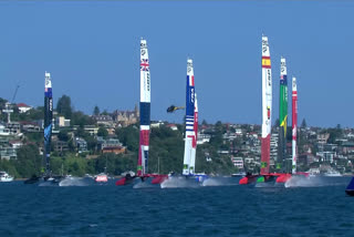 Great Britain and Japan collide at the start of the race in Sydney