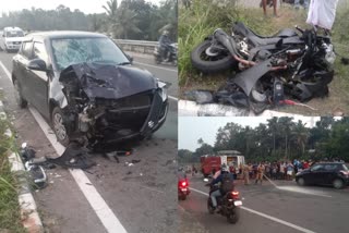 Kovalam vizhinjam bypass road accident  Two injured in car bike collision trivandrum  കോവളം ബൈപാസ് റോഡ് അപകടം  വിഴിഞ്ഞം കാറും ബൈക്കും കൂട്ടിയിടിച്ച് പരിക്ക്