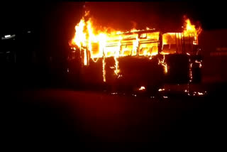 Fire in Bus Parked on Road in Jodhpur