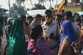 SHG group women protest against Mission Shakti building relocation at Brahmagiri