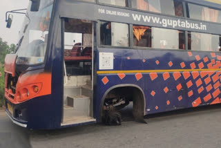 bus wheel blown out