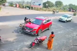The car hit the bike, the incident was captured in CCTV
