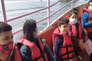 Tourists enjoying in lake city udaipur
