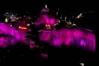 Trichy Rockfort shining with Multicolor LED Light setup  നിറങ്ങളില്‍ തിളങ്ങി ട്രിച്ചി റോക്ക് ഫോര്‍ട്ട്- രാത്രികാല ദൃശ്യം  ട്രിച്ചി റോക്ക് ഫോര്‍ട്ടില്‍ എല്‍ഇഡി ലൈറ്റുകള്‍ സജ്ജീകരിച്ചു