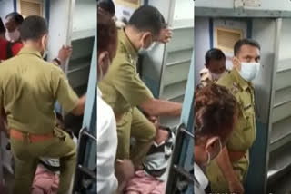 Policeman kicked train passenger