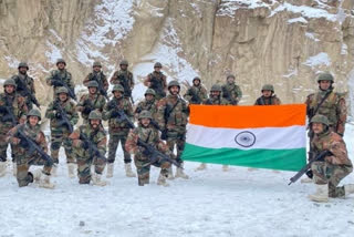 Union Law and Justice minister Kiren Rijiju posted some photographs of Indian Army troops holding a large tri-colour at the Galwan Valley in eastern Ladakh as part of the New Year celebration were released on Tuesday.