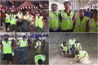 hyderabad devotees cleaning sabarimala sannidhanam  hyderabad team participated in punyam poonkavanam cleaning sabarimala  ശബരിമല സന്നിധാനം ശുചീകരിച്ച്‌ ഹൈദരാബാദ് സംഘം  പുണ്യം പൂങ്കാവനം പദ്ധതി ശബരിമല