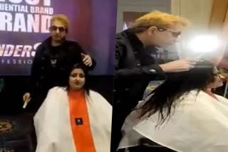 jawed habib cuts puja gupta hair