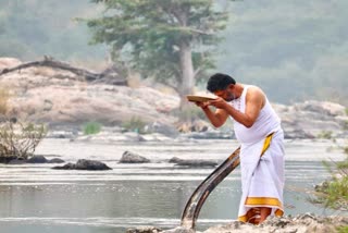 DK Shivakumar did pooja at cauvery sangama