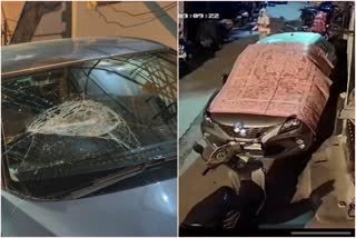 vehicles glasses  crushed by perpetrators In bengaluru while night curfew