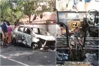 alappuzha car catches fire  parked car catches fire in cherthala  നിർത്തിയിട്ടിരുന്ന കാറിന് തീപിടിച്ചു  ചേര്‍ത്തല കാര്‍ കത്തിനശിച്ചു  തണ്ണീർമുക്കം കാർ കത്തിച്ചാമ്പലായി