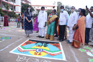 central minister kishan reddy participated in Rangoli competition in Hyderabad